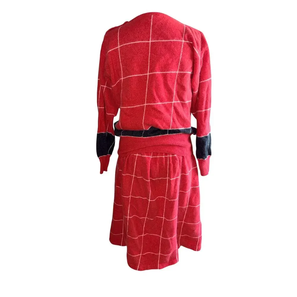 Vintage 80s Liz Claiborne red sweater skirt set Lambswool angora rabbit hair S